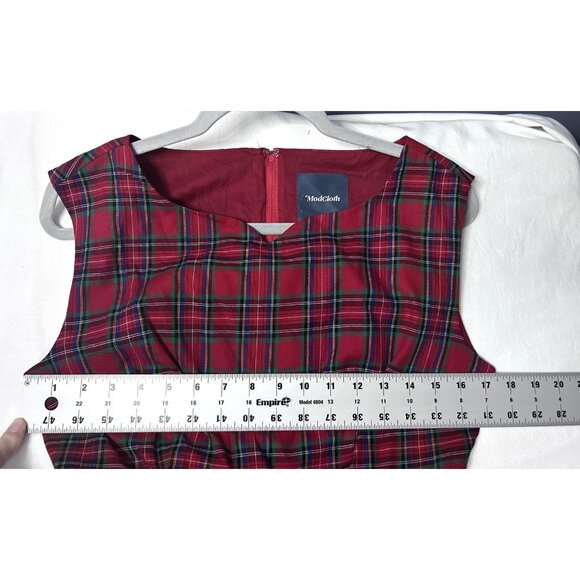 ModCloth Dress Womens 8 Red Tartan Plaid Fit & Flare Midi Holiday Party Retro - Picture 9 of 16